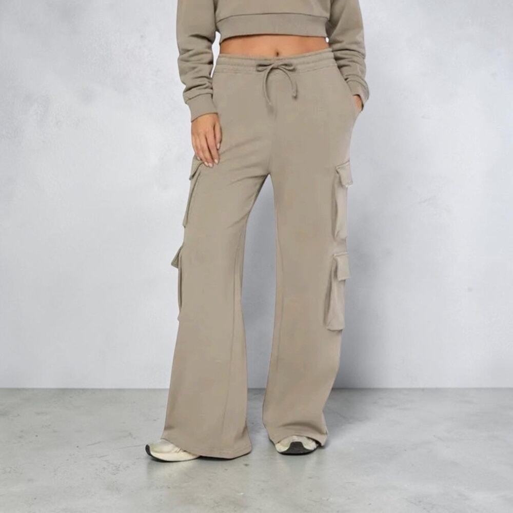 WeWoreWhat Stone Cargo Sweatpants Fleece Wide Leg Baggy Pockets Athleisure XS